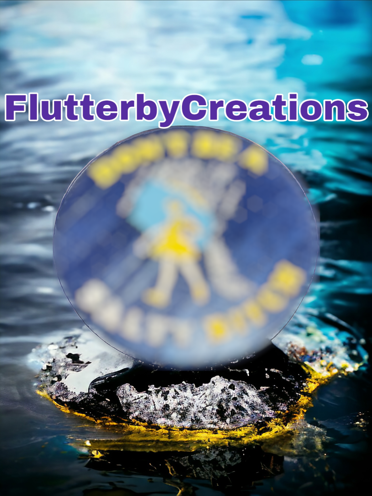 a blue frisbee floating on top of a body of water