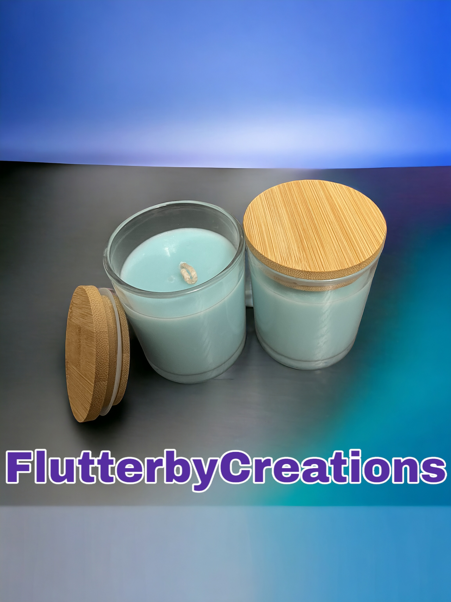 a candle with a wooden lid next to a container