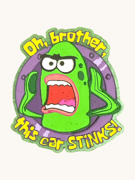 a sticker of a cartoon character on the back of a car