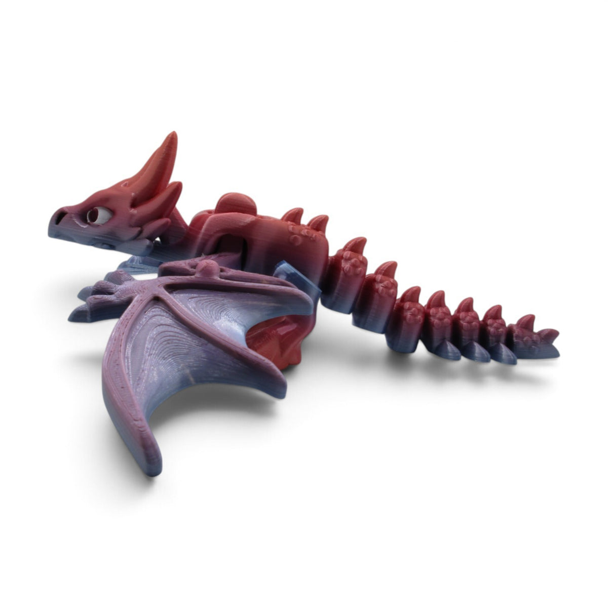Flutterby Creations articulated 3D printed Flexi Wyvern in a red and purple gradient finish