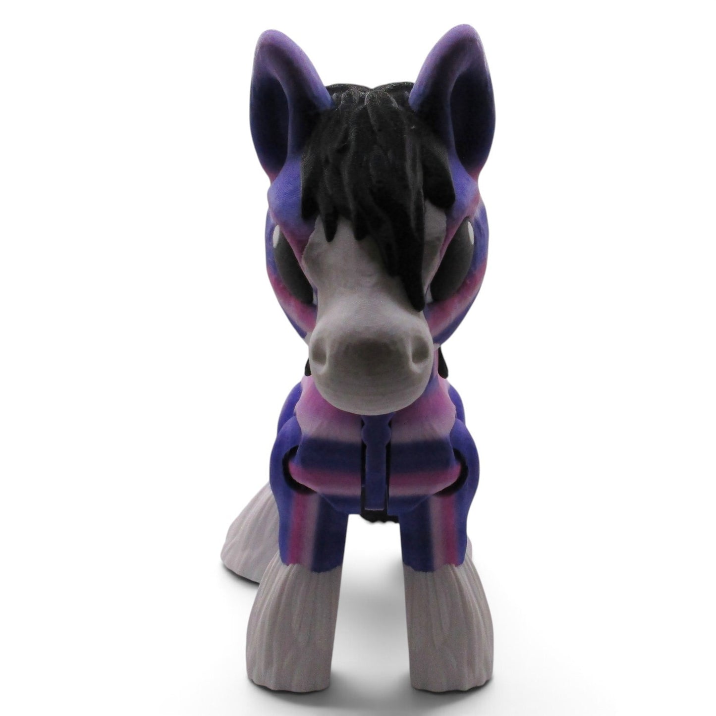 Flutterby Creations 3D printed large Clydesdale horse figurine in purple and black with detailed mane and hooves