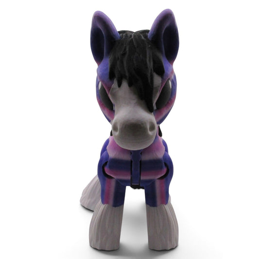 Flutterby Creations 3D printed large Clydesdale horse figurine in purple and black with detailed mane and hooves
