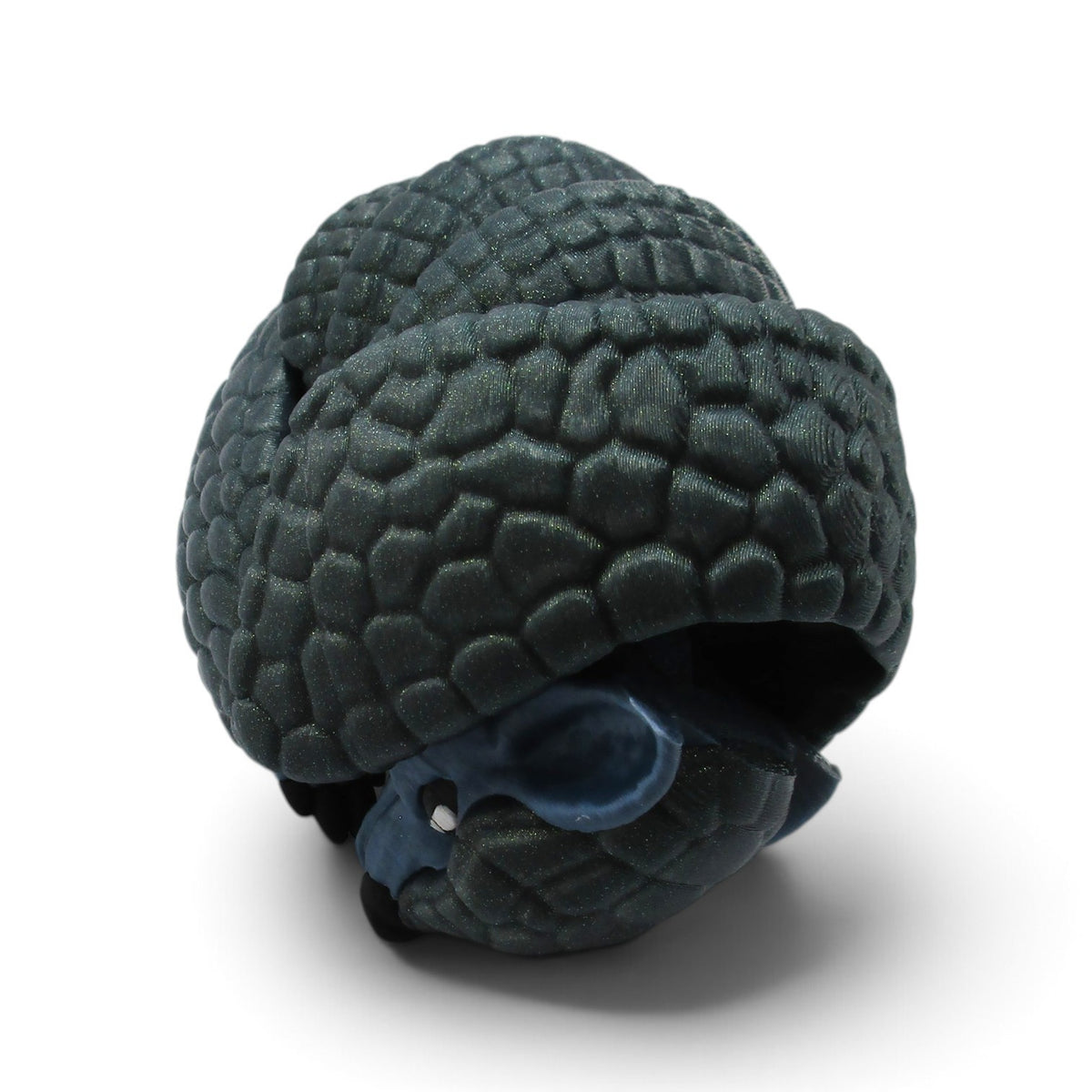 Flutterby Creations Rolo 3D printed flexi armadillo toy in dark charcoal with detailed textured armor scales